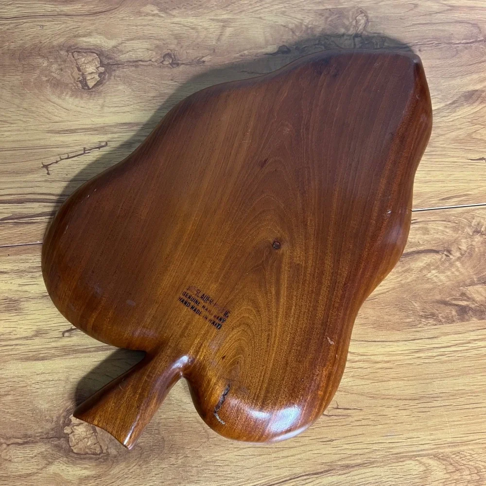 Vintage Mahogony Tray‎ MCM Leaf Wooden Haiti Coastal Boho Catchall Dish Decor